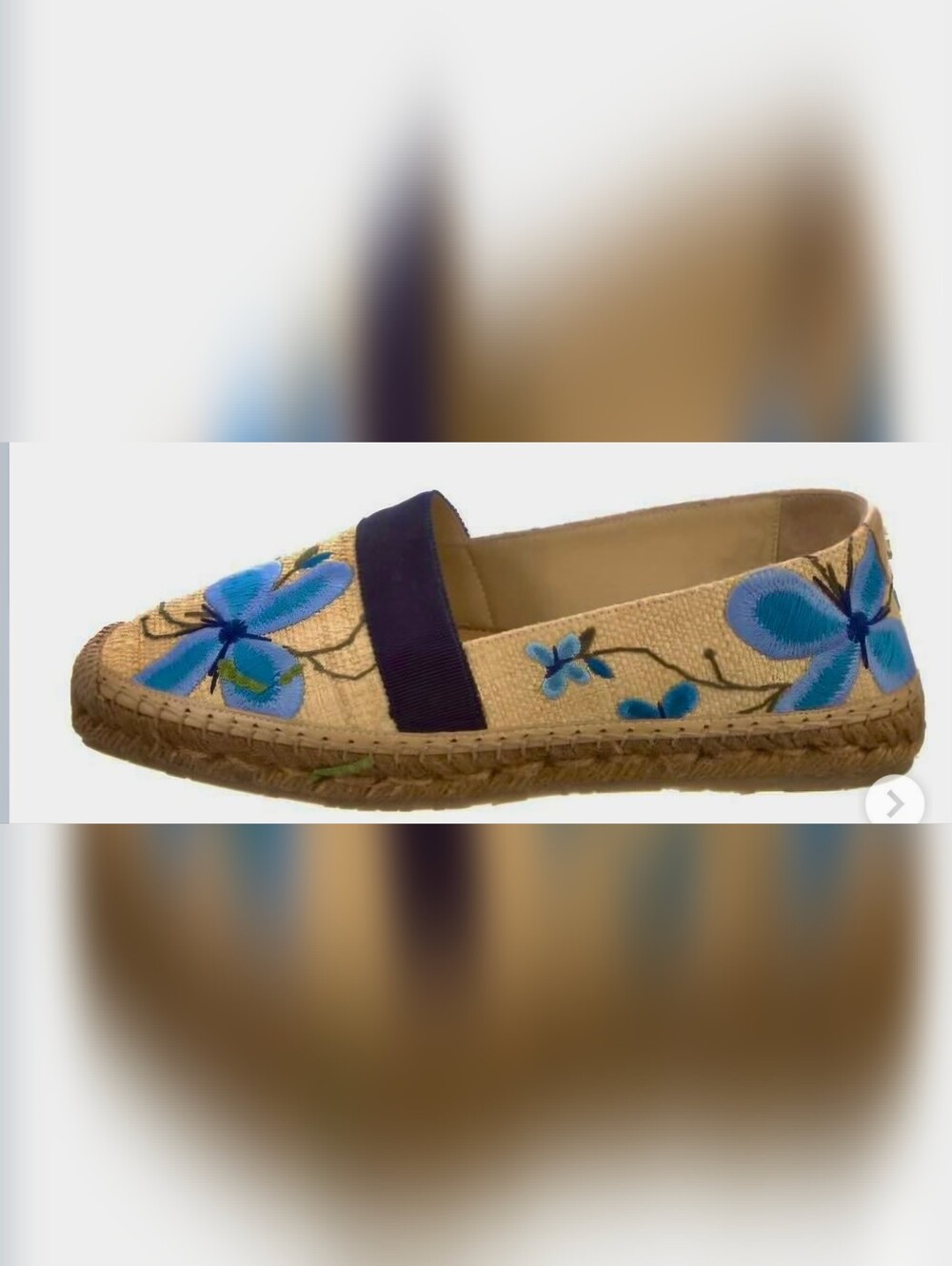 Jimmy Choo Woven Espadrille Slip-On with Blue Floral Embroidery